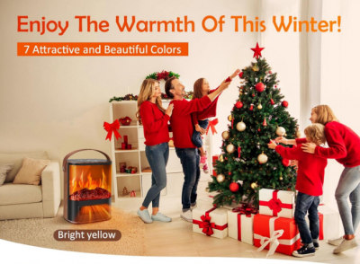 CTSC Electric Space Heater 1500W with Thermostat and Remote Control Energy Efficient for Indoor Use with Realistic 3D Flame and 12H Timer 7 Adjustable Colors To Warm Your Whole Winter