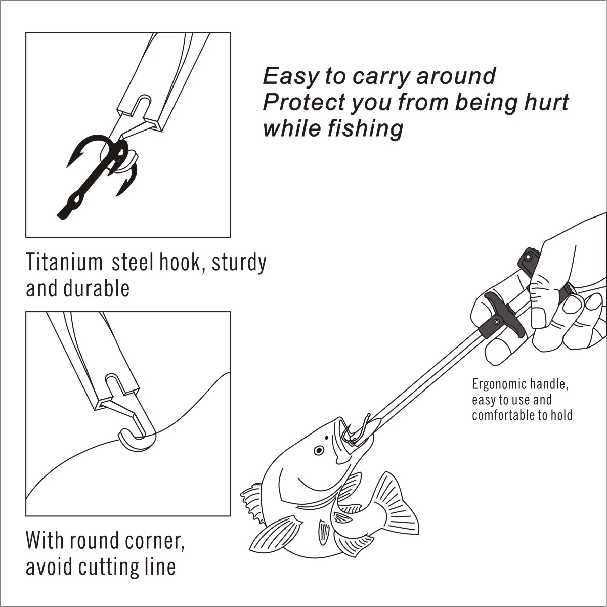 TUNALA Self-Locking Fish Hook Remover Tool Extractor Detacher T-Shaped  Aluminium Saltwater Lure Fishing Hook Separator Equipment